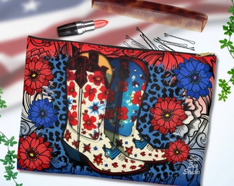Bolsa de artículos de tocador de accesorios occidentales, bolsa de maquillaje de vaquera americana, bolsa de cosméticos occidental, mujeres de regalo occidentales, organizador de viajes con cremallera