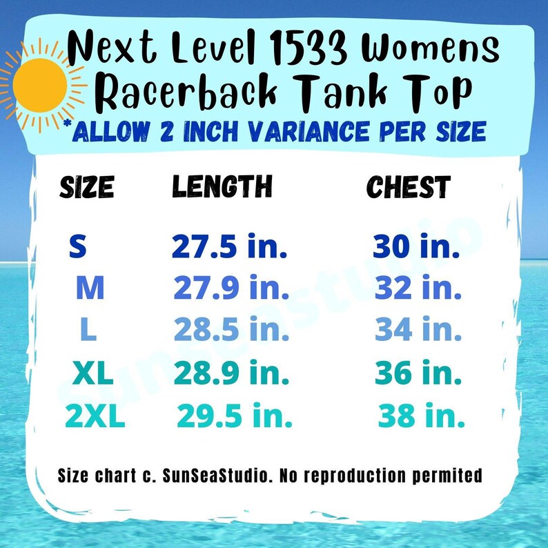 Pu&ograve; includere: Tabella delle taglie per un top a spalline incrociate con misure in pollici per la lunghezza e il petto. Le taglie includono S, M, L, XL e 2XL.  *ALLOW 2 INCH VARIANCE PER SIZE*.