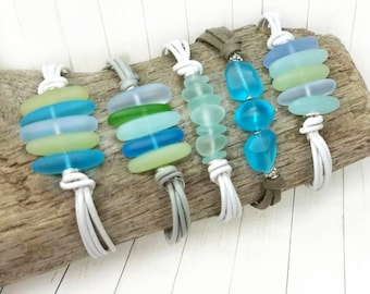 Aqua Green Sea Glass Bracelet, Summer Festival Bracelet, Blue Beach Glass Bracelet, Boho Beach Lover Birthday Gift, Surfer Girl Bracelet