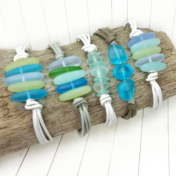 Aqua Green Sea Glass Bracelet, Summer Festival Bracelet, Blue Beach Glass Bracelet, Boho Beach Lover Birthday Gift, Surfer Girl Bracelet