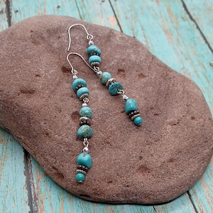Long Western Turquoise Earrings, Southwest Turquoise Dangle Earrings, Southwestern Rodeo Jewelry, Boho Cowgirl Jewelry Women,Yellowstone