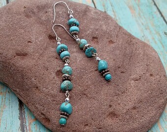 Long Western Turquoise Earrings, Southwest Turquoise Dangle Earrings, Southwestern Rodeo Jewelry, Boho Cowgirl Jewelry Women,Yellowstone