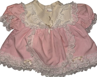 Vestido vintage para bebé, talla 3-6 meses, con volantes de encaje, color rosa marfil