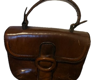 Vintage Brown Leather Handbag Kitbag  Buckle