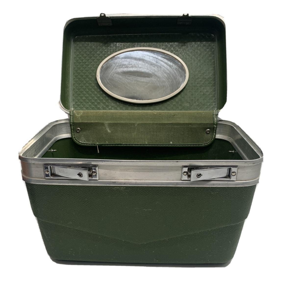 Étui Rigide Vintage Vert - Coffret Maquillage Ou Voyage Style Rétro Milieu Du Siècle