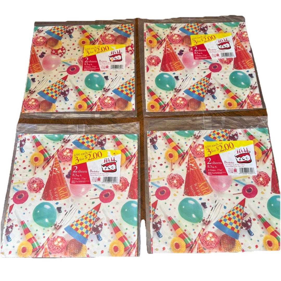 Vintage Wrapping Paper Birthday Balloon Gift Wrap 4 Packages 8 Sheets ...