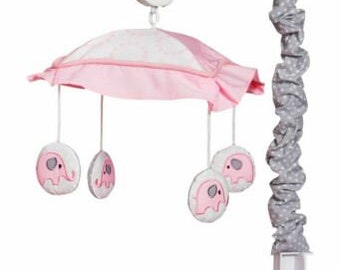 OptimaBaby Pink Grey Gray Elephant Musical Mobile