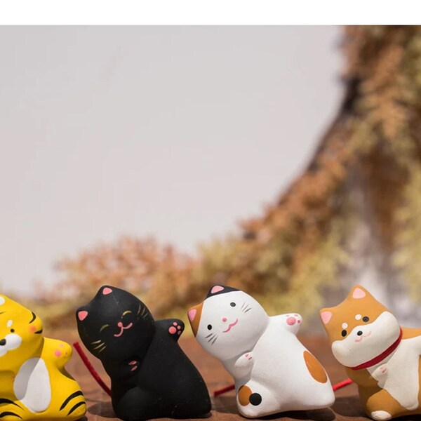 Niedliche Katzenfigur, Froschfigur, Shiba-Figur, Tiger-Desktop-Ornament, lehnende Tier-Raumdekoration