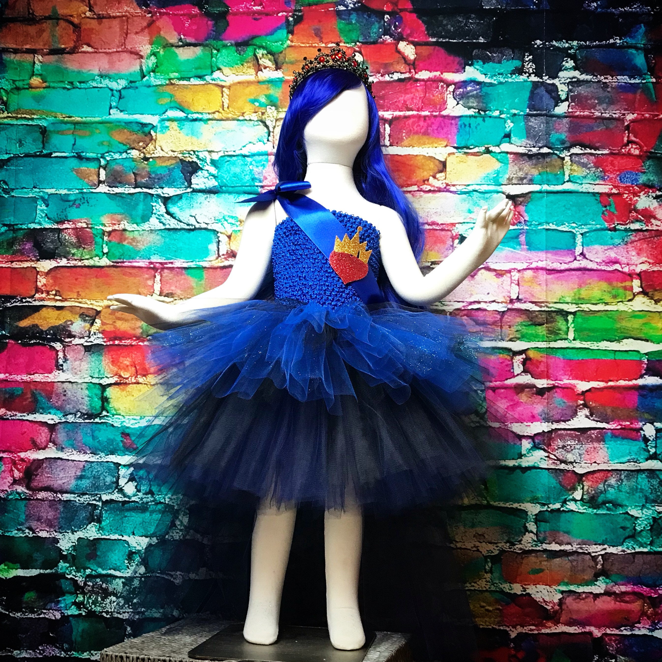 evie's princess dresses Deluxe Evie Descendants Inspired Tutu Dress Royal Blue Ball Gown Pageant  Halloween Costume Low High Cosplay Birthday Party Outfit Evil Queen