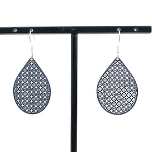 Silver drop earrings, large filigree earrings, boho earrings blue, lightweight earrings, 925 silver earrings