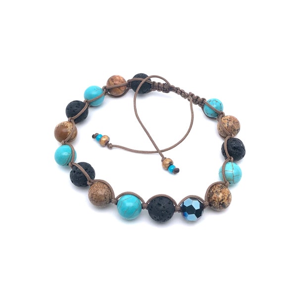 Bracelet de perles en macramé de pierres précieuses, bracelet à cordon ciré pour femmes, fait à la main, bracelet shamballa, bracelet réglable, bracelet boho