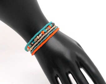 Set van 5 miyuki kralen armbanden, kleurrijke boho kralen armband, kralen oranje, turquoise, zeegroen en bruin