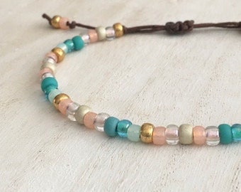 macrame bracelet knotted gemstone candle rope off-white green /& Turquoise Boho
