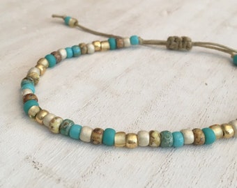 macrame bracelet knotted gemstone candle rope off-white green /& Turquoise Boho