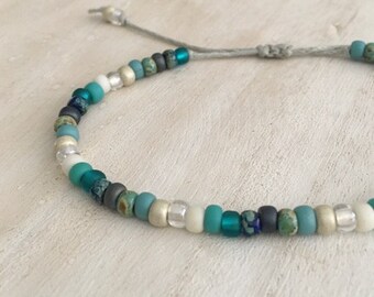 macrame bracelet knotted gemstone candle rope off-white green /& Turquoise Boho