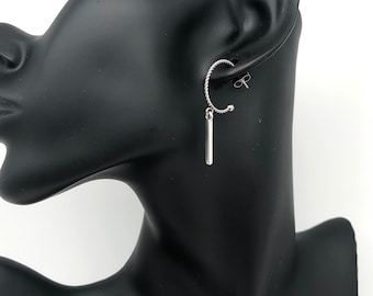 Earrings stainless steel silver, earrings, creoles with bar charm, earrings stainless steel, earrings with bars