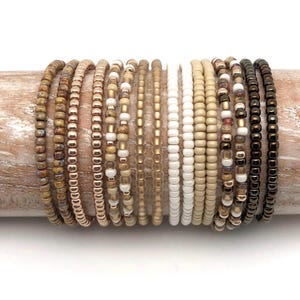 Miyuki kralen armband/ enkelband, boho kralen stretch armband/ enkelband, zaad kralen armband bruin, beige, picasso kralen armband