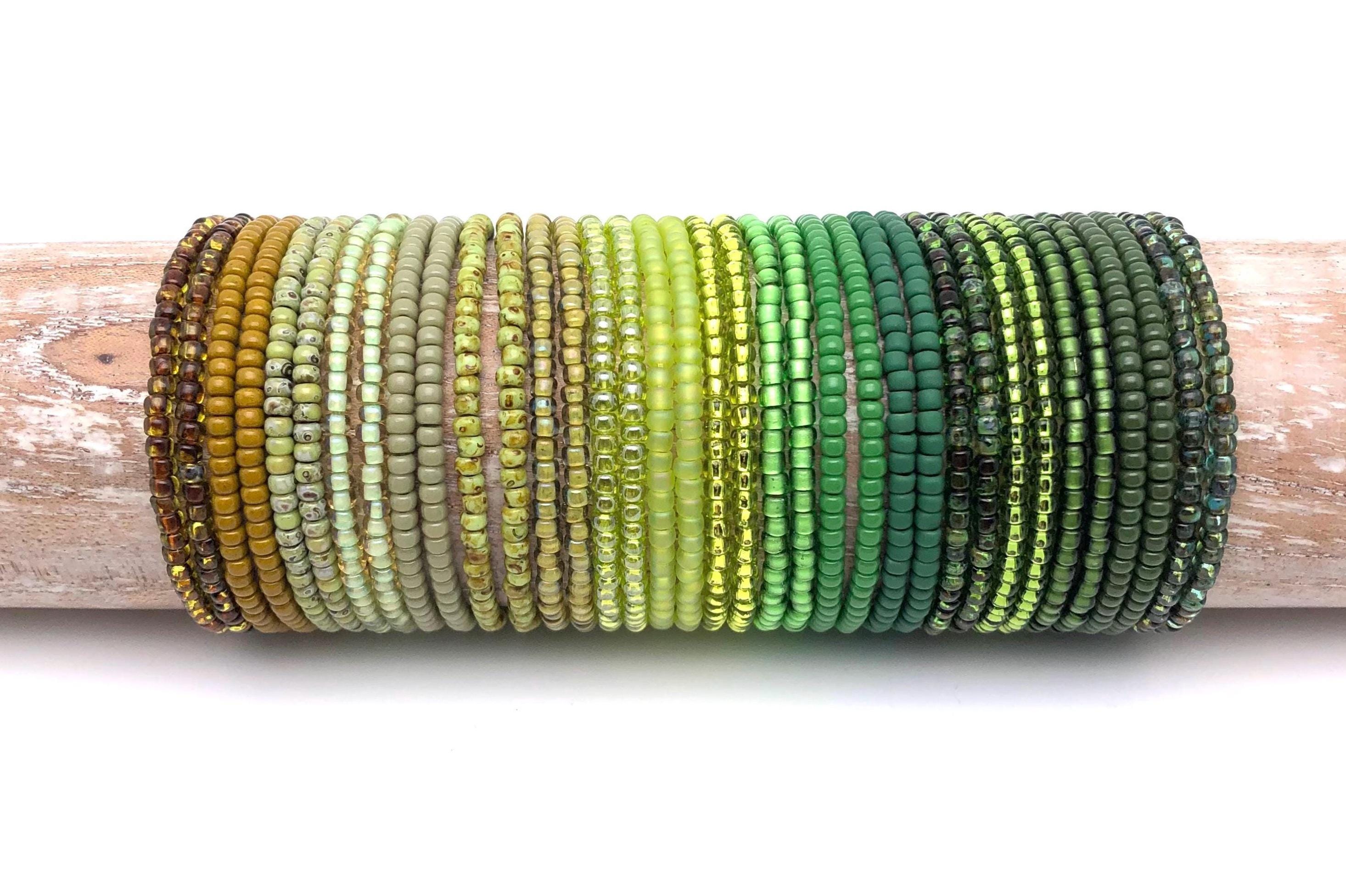Miyuki beaded bracelet/ anklet, boho beaded stretch bracelet/ anklet, seed bead bracelet green & lime, glass bead bracelet