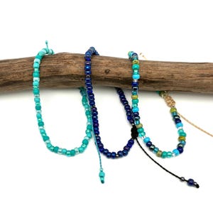 Gewaxte Linhasita kralenenkelband/armband, verstelbare Miyuki koord enkelband/armband in kobalt blauw, groen, turquoise, waterdicht