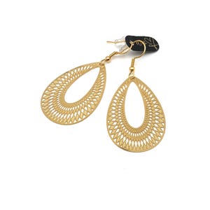 Gold drop earrings, large filigree earrings, boho dangle earrings, lightweight earrings, nickel free earrings