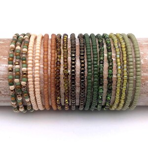 Pulseira/tornozeleira de miçangas Miyuki, pulseira elástica de miçangas, pulseira de miçangas verdes, pulseira de miçangas de vidro, pulseira de miçangas verdes e bege