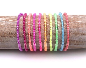 Miyuki neon beaded stretch bracelet/ anklet, boho beaded bracelet neon colors, stretch beaded bracelet neon pink, green, orange, yellow