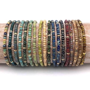 Bracciale/cavigliera con perline Miyuki Picasso, bracciale elastico con perline boho, bracciale con perline colorate, bracciale con perline di vetro Picasso e oro