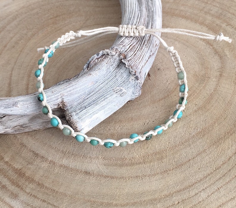 macrame bracelet knotted gemstone candle rope off-white green /& Turquoise Boho