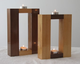 Wood Candle Holders (set of 2), tea light candles