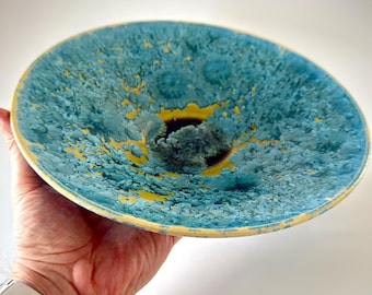 Handmade Blue Crystalline Glaze Pottery Display Dish