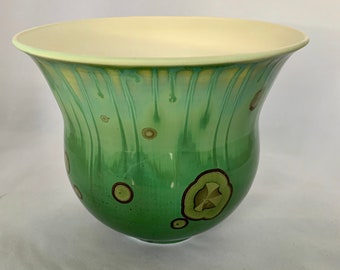 Green Crystalline Jardiniere, Hand Thrown in Porcelain, Unique Ceramic Creation