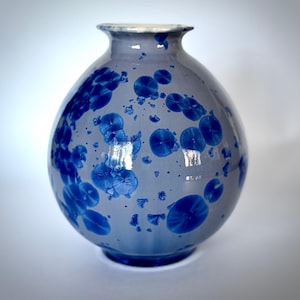 Blue And Grey Crystalline Glazed Vase, Hand Thrown, Porcelain