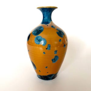 Handmade Studio Pottery, Classic Narrow Necked Vase, Crystalline Glazed, Hand Thrown, 8 Inches Tall