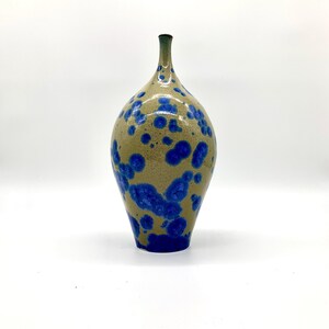 Tall Narrow Necked Vase, Hand Thrown, Crystalline Glazed, Unique.
