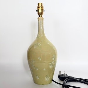 Light Green Crystalline Glazed Table Lamp, Handmade Studio Pottery, Unique