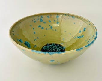 Large Green Crystalline Glazed Bowl, Hand Thrown