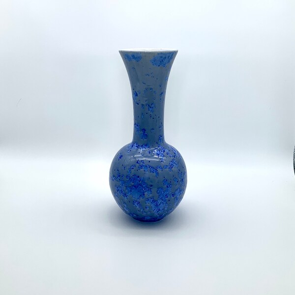 Long Necked Flower Vase, Blue Crystalline Glaze, Hand Thrown on the Potters Wheel