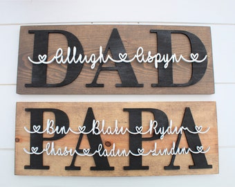 3D Papa Dad Grandpa Father Poppa Grandaddy Daddy PopPop personalized wood sign, Fathers Day gift sign, Fathers day kids names sign, Dad gift