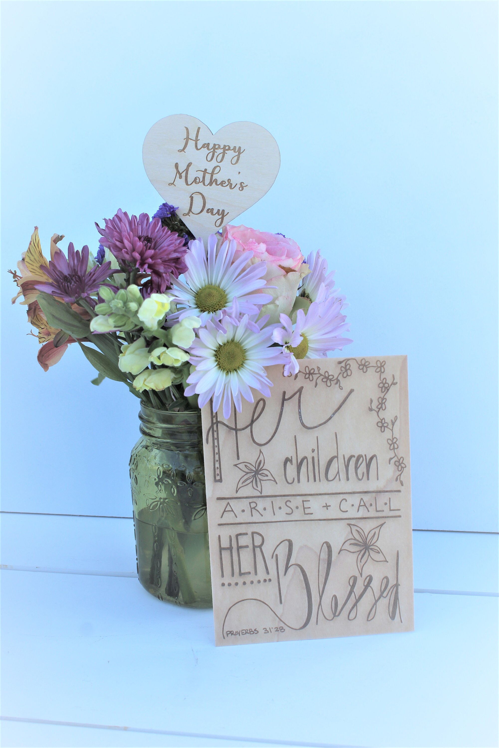 Mothers Day Flower Tag Custom Mothers Day Wood Card Mothers Etsy