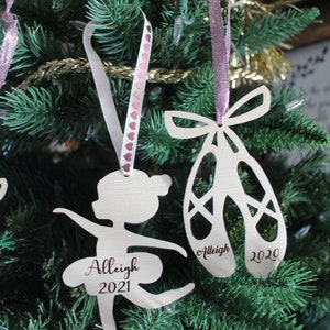 Ballerina Christmas Ornaments, Ballerina wood ornament, Personalized ballerina shoes ornament, Custom Ballerina with name date, Christmas