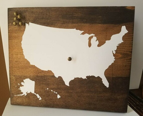 Us Map With Pins Wooden U S Map Tracking Us Wood Sign Etsy