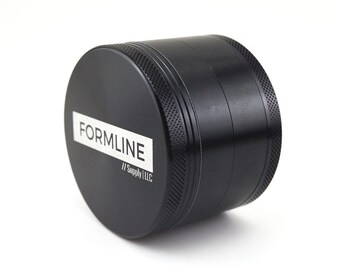 Herb Grinder - Large 4 Piece (2.5 inch) with Pollen Catcher by Formline Supply - Premium Black Anodized Aluminum with Sharp Curved Teeth