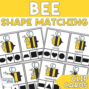 Bee 2D Shape Matching Clip Cards | Printable Math Activity for Preschool, Kindergarten, Homeschool