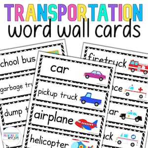 Transportation Word Wall Cards with Pictures, Vocabulary, Preschool and Kindergarten Activity, Homeschool