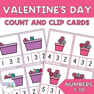 Valentine&#39;s Day Count and Clip Cards 1-10 | Math Task Cards | Printable Counting 1-10 Math Activity for Preschool, Kindergarten, Homeschool