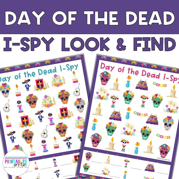 Day of the Dead I-Spy Printable Activity for Kids, Día de los Muertos, Learn to Count