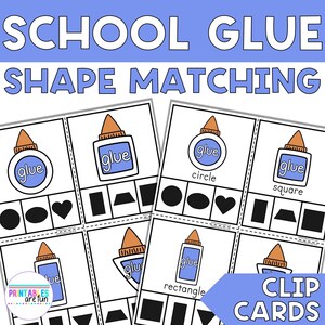 School Glue 2D Shape Matching Clip Cards | Printable Math Activity for Preschool, Kindergarten, Homeschool