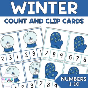 Winter Count and Clip Cards 1-10 | Math Task Cards | Printable Counting 1-10 Activity for Preschool, Kindergarten, Homeschool