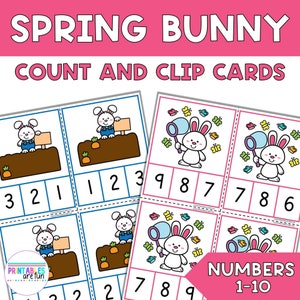 Spring Easter Bunny Count and Clip Cards 1-10 | Math Task Cards | Printable Counting 1-10 Activity for Preschool, Kindergarten, Homeschool