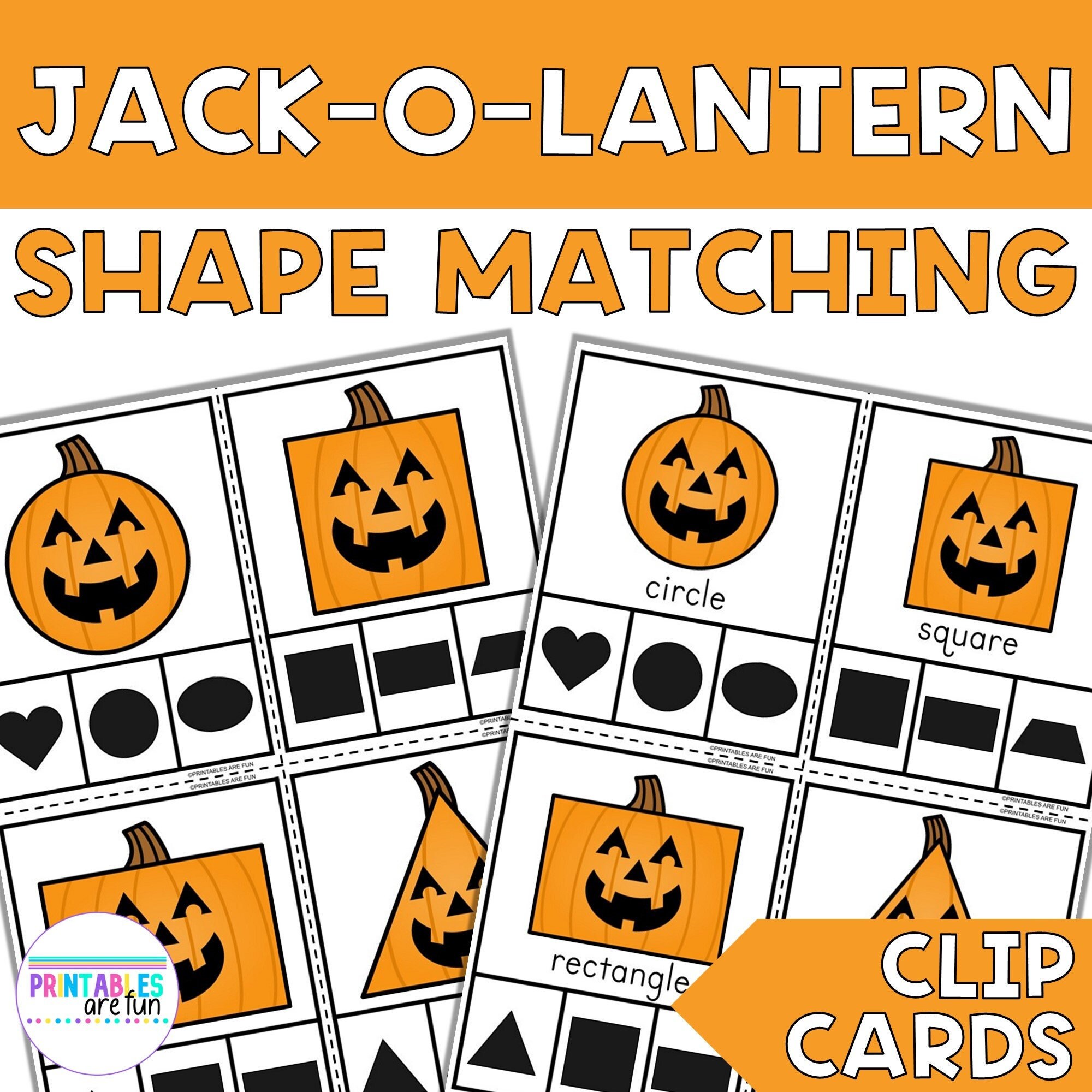 Halloween Jack-o-lantern 2D Shape Matching Clip Cards | Printable Math ...